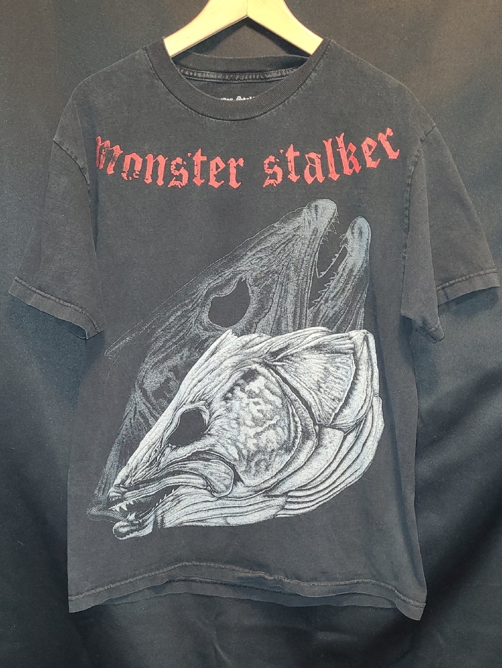Monster Stalker Graphic Tee - Black with Red Text SIZE LARGE
